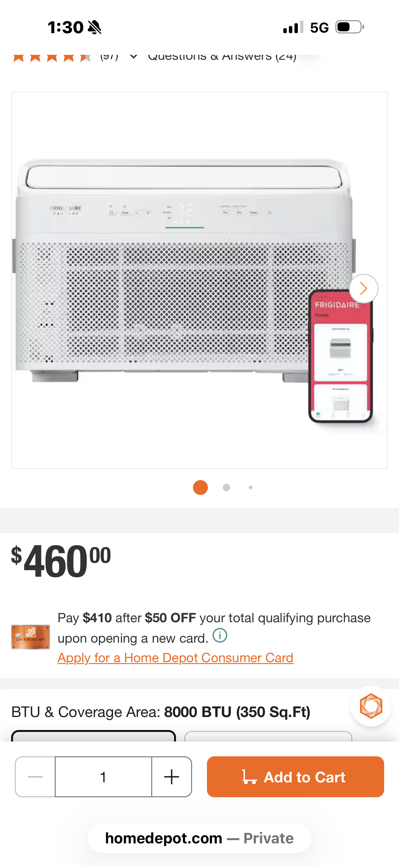 FRIGIDAIRE GALLERY 8,000 BTU (DOE) Window Air Conditioner Cools 350 sq. ft. in White with Remote and WiFi 115V