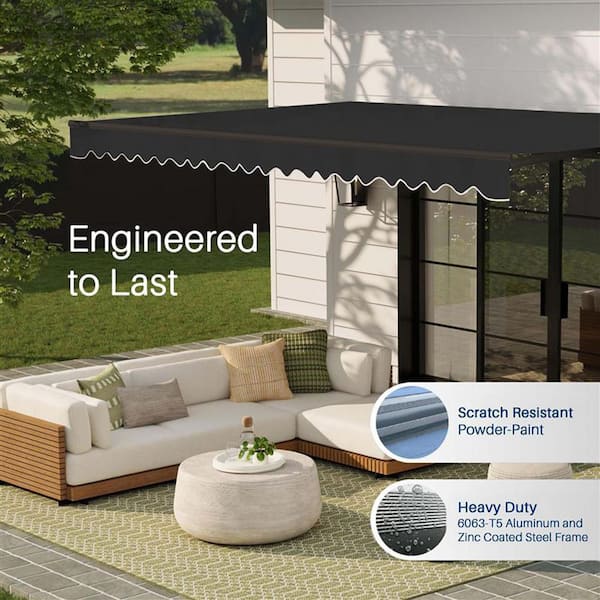  Caribbean Manual Retractable Patio Awning - Black Frame - Onyx Black Fabric - 10 ft. x 8 ft.