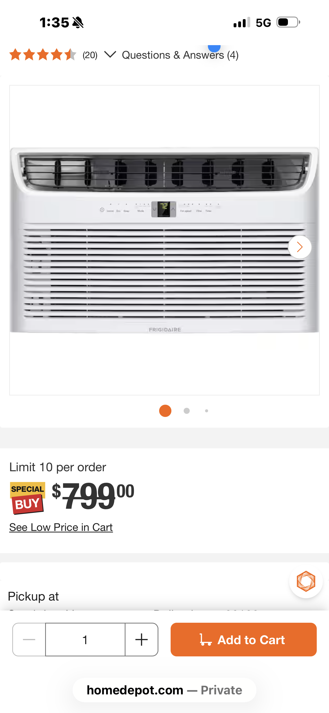 Frigidaire 10,000 (DOE) BTU Through the Wall Air Conditioner 230/208-Volt