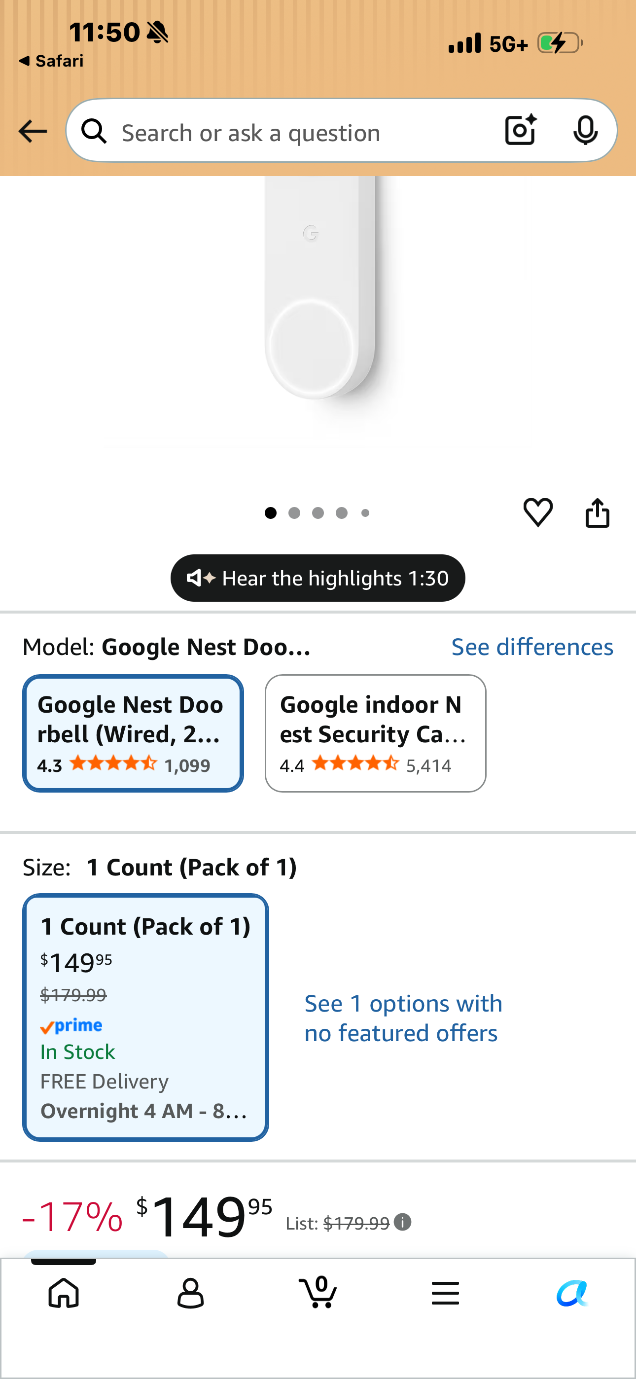 Google Nest Wired doorbell Grey