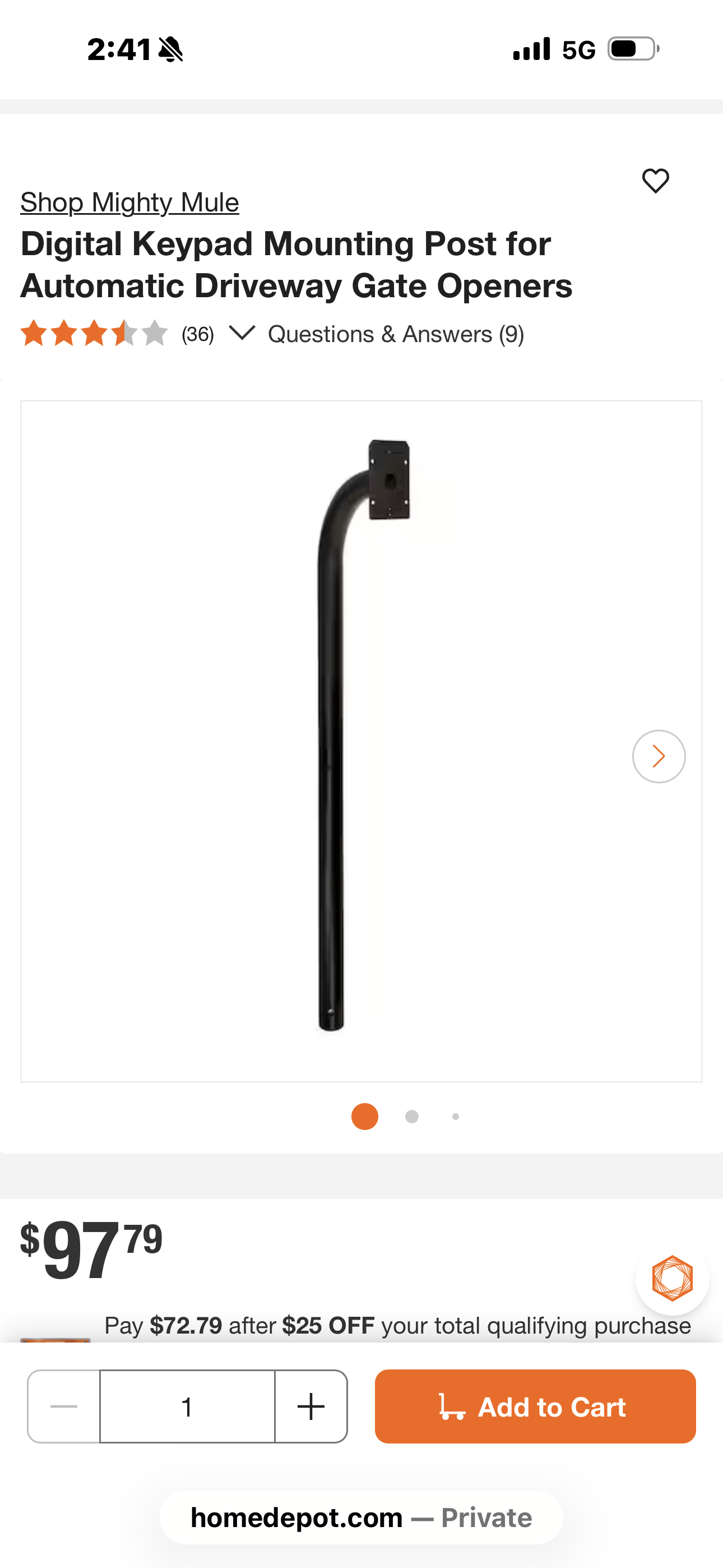Mighty Mule Digital Keypad Mounting Post for Automatic Driveway Gate Openers