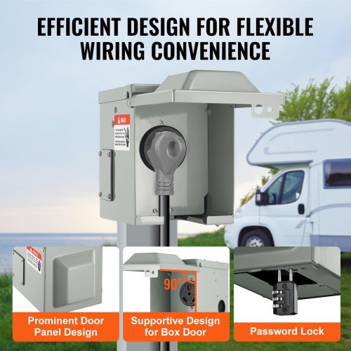 VEVOR 30 Amp RV Power Outlet Box, 125/250 Volt, Enclosed Lockable Outdoor RV Receptacle Box, NEMA TT-30R Weatherproof Electrical Panel, for 