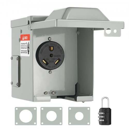 VEVOR 30 Amp RV Power Outlet Box, 125/250 Volt, Enclosed Lockable Outdoor RV Receptacle Box, NEMA TT-30R Weatherproof Electrical Panel, for 