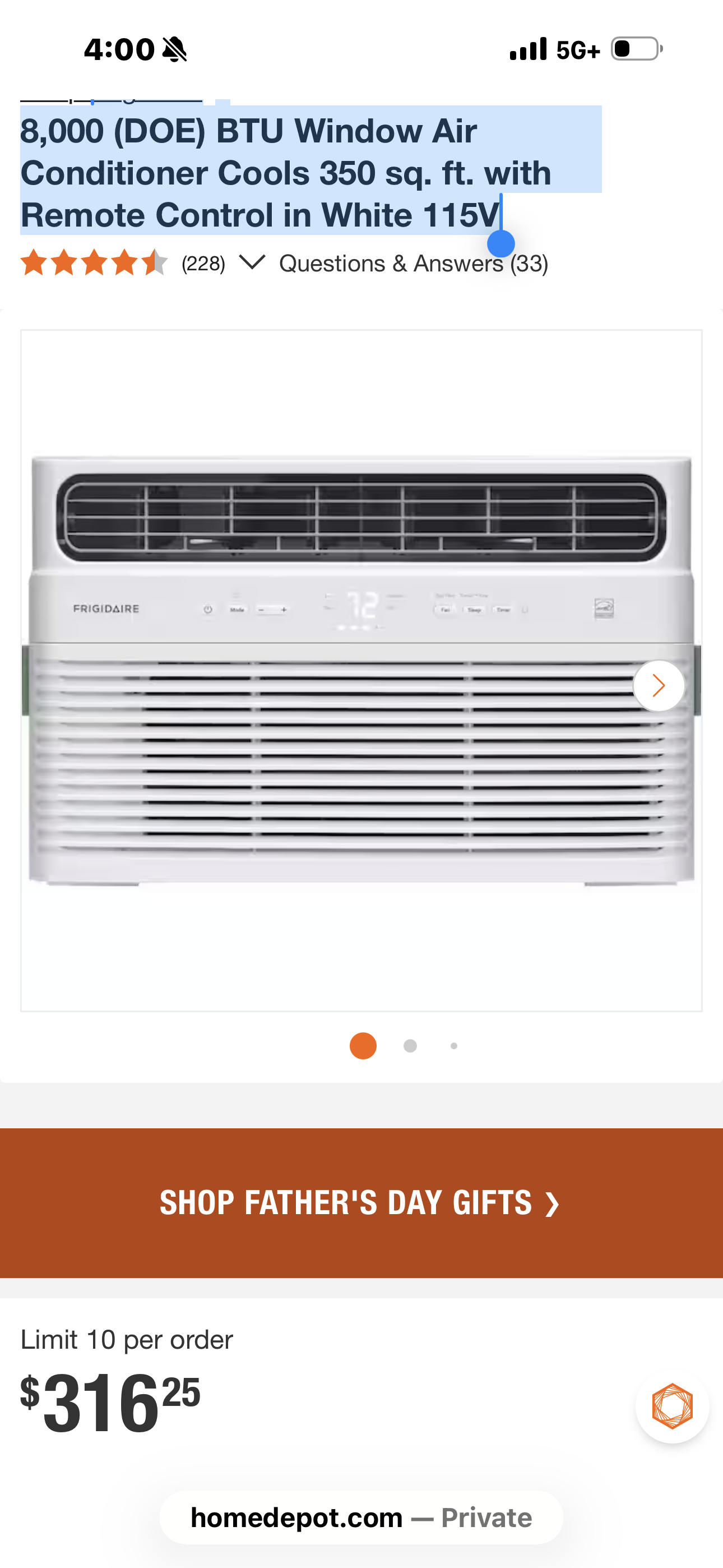 Frigidaire 8,000 (DOE) BTU Window Air Conditioner Cools 350 sq. ft. with Remote Control in White 115V
